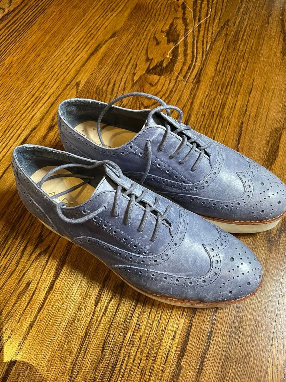 Aldo Blue Gray Leather Wingtip Platform Oxford Brogues Size US 8